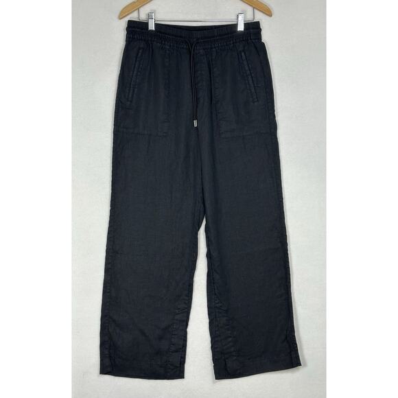 Athleta Women's Medium Petite Retreat Linen High Rise Wide Leg Pants Black EUC - Picture 4 of 10